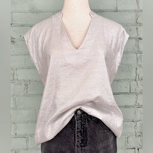 Sleeveless Silver Gray V-neck Blouse by Molly Bracken